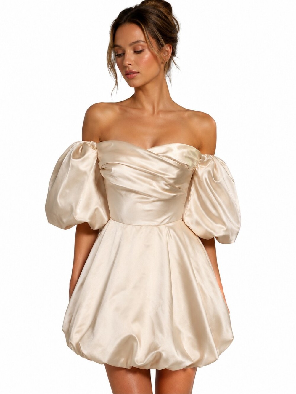 MIONE silk mini dress in a champagne off-white color, Size 6